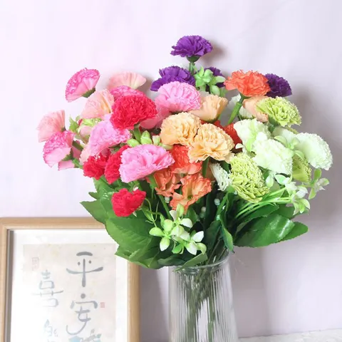 Kunstmatige Anjer Zijden Bloemen Nep Bloemenboeket Voor Moeder Thuis Bruiloft Feest Bloemrijke Decoratie