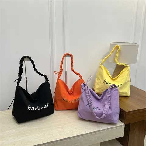 Women Canvas Tote Bag Large Capacity Lightweight Casual Minimalist Shoulder Bag Letter Print Commute Handbag