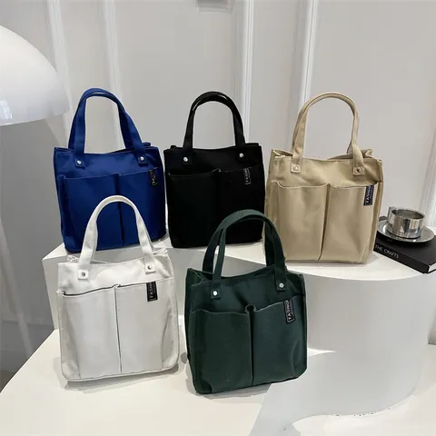 Large Capacity Canvas Tote Bag Casual Work Commuter Handbag Multi Pocket Practical Everyday Shoulder Bag For Women