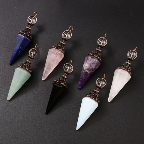 Colgante de Péndulo de Columna de Cristal Hexagonal Grande Para Adivinación Curación Collar de Punta de Piedra Natural Joyería de Aleación