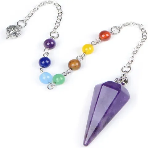 Natürliche Kristall Hexagonale Kegel Anhänger Halskette Boho Legierung Mehrfarbige Chakra Perlen Kette Pendel Schmuck Für Damen Herren