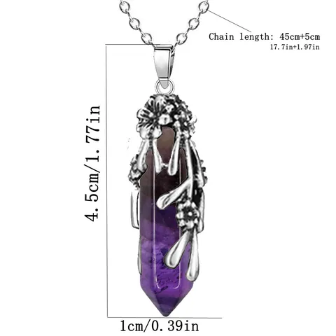 Mode Legierung Pflaumenblüte Hexagonal Kristall Punkt Anhänger Halskette Vintage Kugelkopf Edelstein Kristall Halskette Für Damen Herren Schmuck