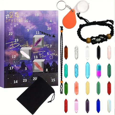 Christmas Crystal Blind Box Advent Calendar Natural Healing Stones Ore Kit Hexagonal Crystal Pillar Ornaments For Kids Exploration Mystery Gift