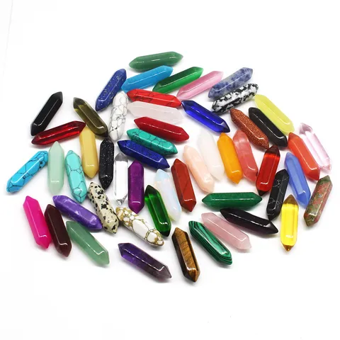 Natural Stone Crystal Hexagonal Column Double Terminated Bullet Shape Pendant For Yoga Meditation DIY Jewelry Making Accessory