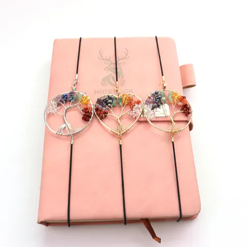 Marcapáginas de Cuerda Elástica de Árbol de la Vida de Strass Envuelto a Mano Marcapáginas de Metal Vintage Forma Corazón Redondo para Papelería Escuela Oficina