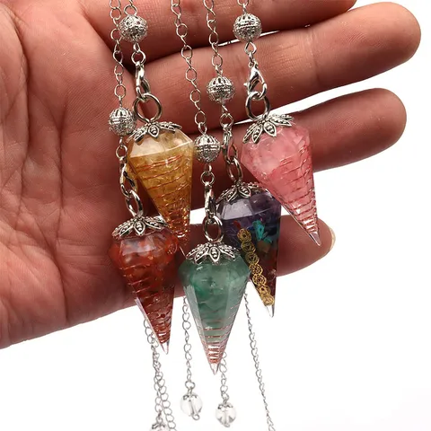 Harz Sechseckige Kegel Anhänger Kristall Splitter Pendel Geometrische Legierung Blatt Kappe Blumen Kette Schmuck Für Unisex Schmuckherstellung Geschenk