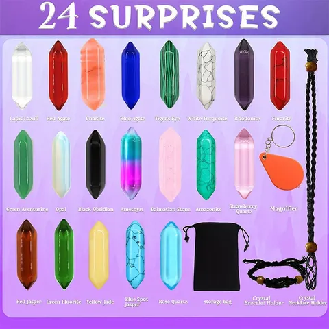 Christmas Crystal Blind Box Advent Calendar Natural Healing Stones Ore Kit Hexagonal Crystal Pillar Ornaments For Kids Exploration Mystery Gift