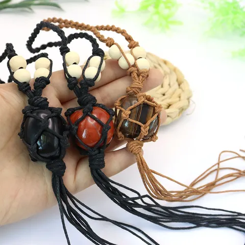 Handgefertigter Gewebter Netztaschen Schlüsselanhänger Mit Natürlichem Kristallrohstein Für Taschenanhänger Auto Hängende Dekoration Damen Herren Schmuck