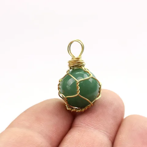 Handgefertigte Drahtwicklung Natur Kristall Stein Rund Kugel Anhänger Halskette Unregelmäßiger Roher Stein Geometrie Kristall Quarz Charme Anhänger Mode Schmuck