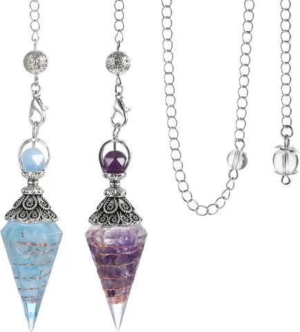 Vintage Harz Naturstein Chips Sechseckiger Kegel Pendel Anhänger Halskette Für Damen Retro Energie Heilung Kristall Schmuck