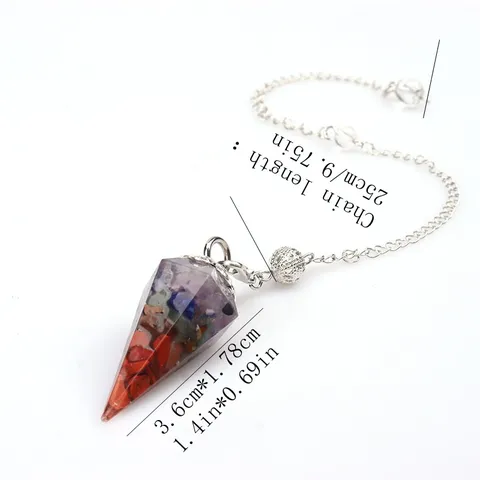 Hexagonal Cone Crystal Pendant Necklace With Resin Natural Stone Chips Dowsing Pendulum For Women Divination Healing Jewelry