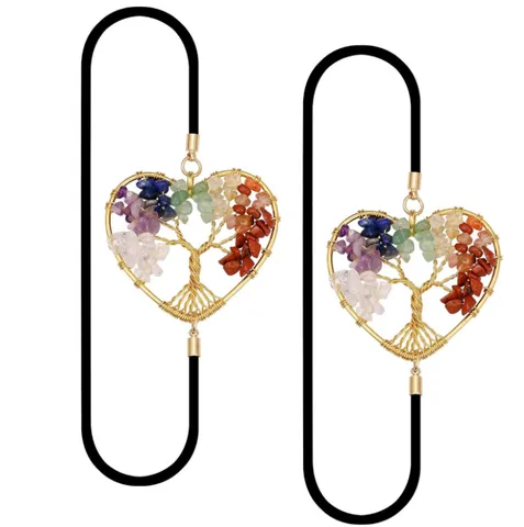 Marcapáginas Vintage de Metal Con Colgante del Árbol de la Vida Marcapáginas Calados de Corazón Redondo Con Diamantes de Imitación Y Banda Elástica para Lector