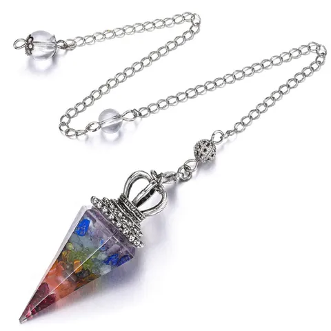 Natural Crystal Chips Resin Hexagonal Cone Pendant Vintage Crown Electroplated Dowsing Pendling For Unisex Jewelry Gift