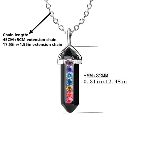 Multicolor Rhinestone Alloy Hexagonal Pillar Pendant Necklace Double Pointed Crystal Bullet Shape Pendant Chain Necklace For Women Men Jewelry