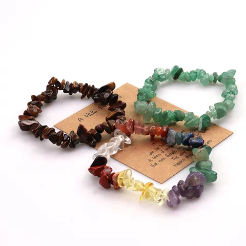Natural Crystal Chip Bracelet Irregular Gemstone Agate Amethyst Elastic Bracelet Unisex Handmade Natural Stone Jewelry Gift