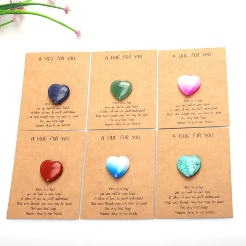 Natural Crystal Stone Pocket Hug Heart Shape With Kraft Paper Greeting Card Valentine's Day Party Gift School Gift Decoration Pocket Hug