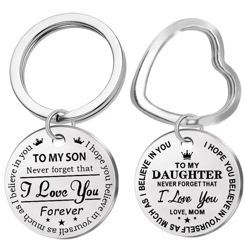 An Meinen Sohn Meine Tochter Graviert Edelstahl Schlüsselanhänger Inspirierend Buchstabe A-Z Anhänger Abschluss Geburtstag Geschenk Herz Rund Schlüsselring Schmuck