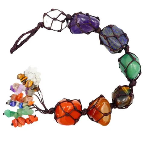 Natural Stone 7 Chakra Rainbow Car Hanging Ornament Handmade Woven Tassel Home Decor Meditation Yoga Healing Stone Gift