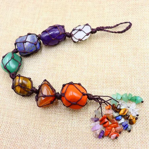 Natural Stone 7 Chakra Rainbow Car Hanging Ornament Handmade Woven Tassel Home Decor Meditation Yoga Healing Stone Gift