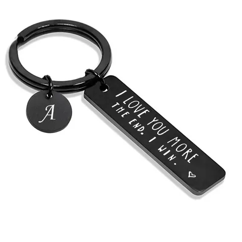 Edelstahl I Love You More Gravierter Schlüsselanhänger Rechteck Herz Buchstabe Schlüsselring Valentinstag Paar Schmuck Geschenk