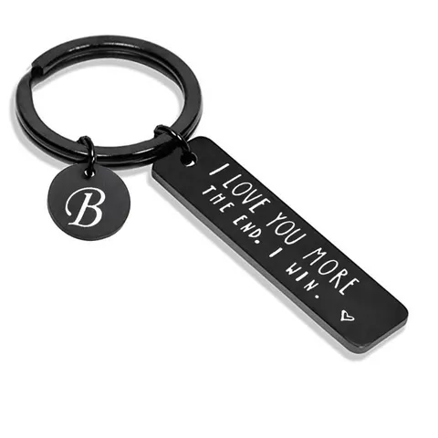 Edelstahl I Love You More Gravierter Schlüsselanhänger Rechteck Herz Buchstabe Schlüsselring Valentinstag Paar Schmuck Geschenk