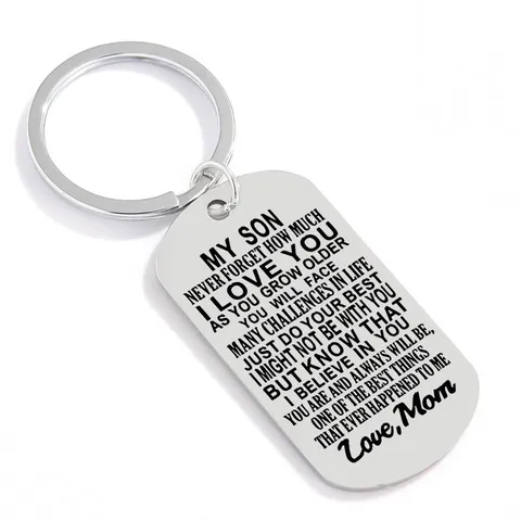 Stainless Steel Inspirational Keychain Family Love Pendant Rectangular Dog Tag Key Ring Graduation Gift For Son Daughter