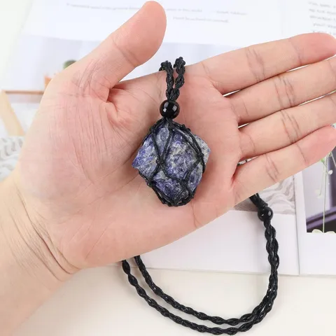 Natürliche Rohkristallstein Anhänger Halskette Handgefertigt Handgewebte Netztasche Unregelmäßiger Edelstein Heilung Reiki Energie Schmuck Für Unisex