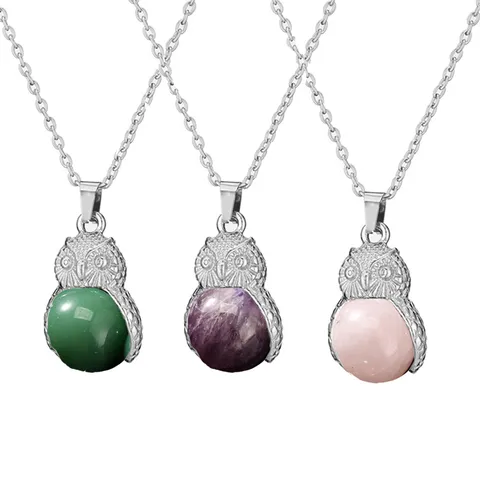 Minimalist Zinc Alloy Owl Pendant Necklace Natural Stone Inlay Animal Charm Jewelry Gift For Women Men Daily Decoration