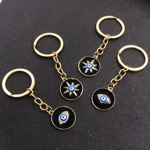 Porte-Clés Mauvais Œil Turc Main de Fatima Hamsa Alliage Or Émail Amulette Nazar Protection Pendentif Femmes Hommes Bijoux Accessoire