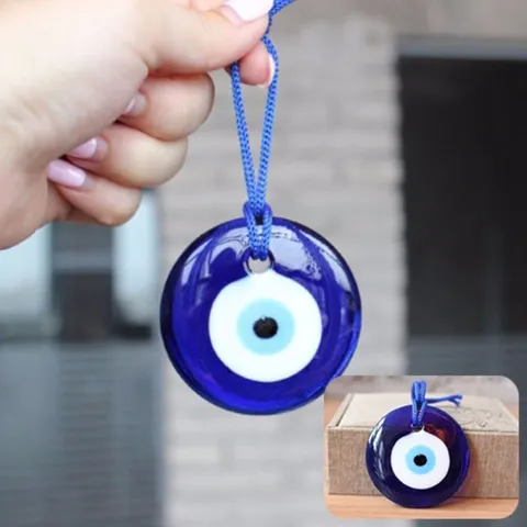 Handmade Turkish Blue Evil Eye Pendant Lampwork Glass Circular Charm For DIY Necklace Dream Catcher Hanging Decoration Dark Blue Glass Jewelry Accessory