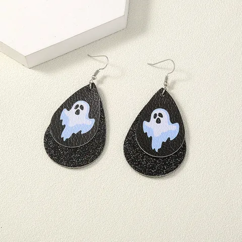 Halloween Leder Tropfen Ohrringe Gothic Punk Glitzer Totenkopf Geist Spinnennetz Hexe Hut Haken Ohrringe Für Damen Feiertagsparty Schmuck Geschenk