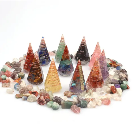 Pirámide Hexagonal Adornos Resina Cristal Artificial Fragmentos Orgonita Escritorio Decoración Alambre Envuelto Energía Yoga Péndulo
