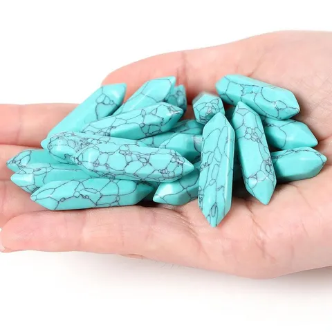 Natural Crystal Hexagonal Prism Healing Stone Double Pointed Turquoise Style Polished Crystal Column For Meditation DIY Home Decor