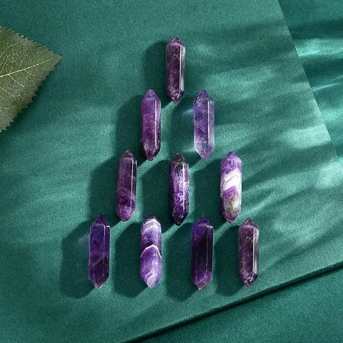 Natural Amethyst Point Hexagonal Pillar Polished Purple Crystal Double Terminated Wand Healing Stone Home Decor Ornament Crafts Gift