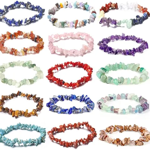 Natural Crushed Crystal Stone Elastic Bracelet Irregular Multicolor Agate Gemstone Beaded Handmade Strand Bangle Jewelry For Women Men