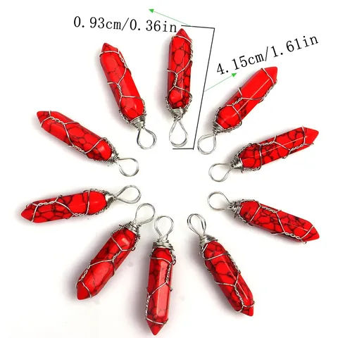 Handgemachter Drahtgewickelter Natürlicher Kristall Sechseckige Säule Anhänger Geometrischer Kugel Stil Legierung Stein Anhänger Ohne Kette Für Unisex Schmuck DIY Großhandel