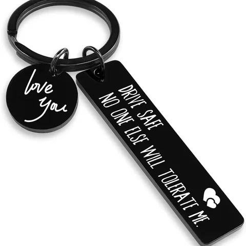 Drive Safe I Love You Engraved Titanium Steel Keychain For Couple Car Key Ring Gift Black Metal Bar Dog Tag Keyring