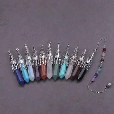 Natürliche Kristall Hexagonale Säule Anhänger Halskette Amethyst Rosenquarz Heilstein Pendel Yoga Reiki Damen Herren Schmuck