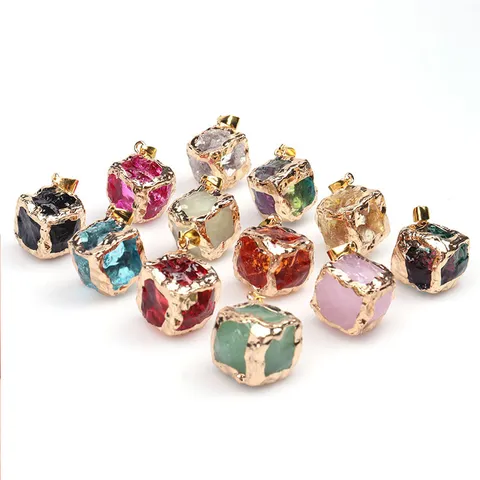 Crystal Glass Cube Pendant Gold Edged Geometric Pendant For DIY Jewelry Keychain Accessories Women Elegant Jewelry Accessory