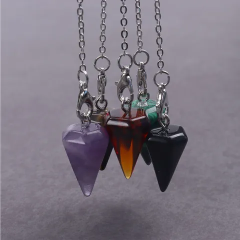 Natürlicher Kristallstein Hexagonaler Säulenpendel Anhänger Halskette Konischer Heilkristall Schmuck Für Herren Damen Täglich