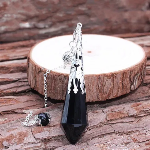 Colgante de Péndulo de Radiestesia de Cristal Sintético Columna Hexagonal Collar Reiki Curación Cadena Ajustable Joyería Espiritual Unisex