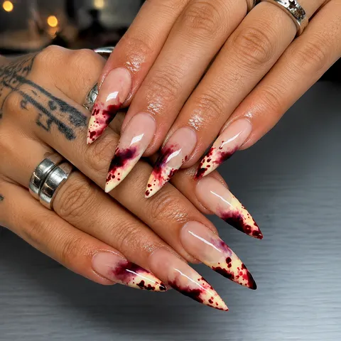 Faux Ongles Gothiques French Blood Drip Long Stiletto Sombre Halloween ABS Avec Boîte Pour Femmes Fête Décoration Quotidienne