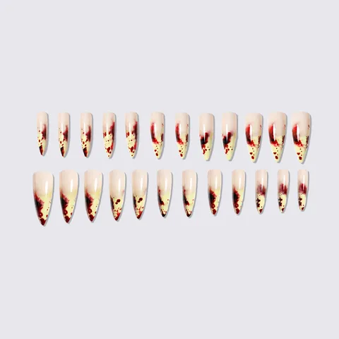 Faux Ongles Gothiques French Blood Drip Long Stiletto Sombre Halloween ABS Avec Boîte Pour Femmes Fête Décoration Quotidienne
