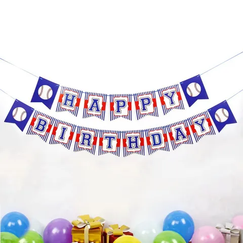 Baseball Theme Birthday Banner Happy Birthday Hanging Decoration Sports Party Supplies Paper Pennant Garland