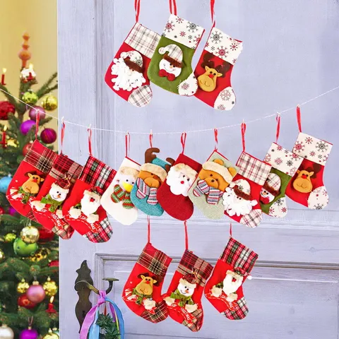 Christmas Stocking Hanging Pendants Xmas Tree Decorations Gift Bags With Santa Snowman Elk Bear For Holiday Party Supplies