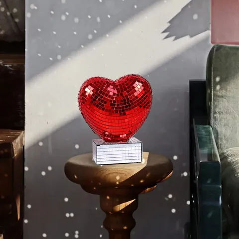 Disco Mirror Heart Shape Ball Ornament Valentine Day Wedding Party Decor Glass Foam Red Pink Tabletop Ornament Gift