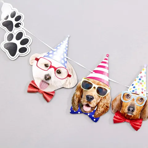 Cute Dog Expression Birthday Party Bunting Banner Paper Animal Face Garland Pet Birthday Party Decoration Supplies
