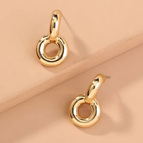 Orecchini a Cerchio a Forma di C di Moda in Lega di Zinco Orecchini a Bottone a Cerchio in Metallo Lucido Dorato Galvanico Gioielli Geometrici da Donna Regalo