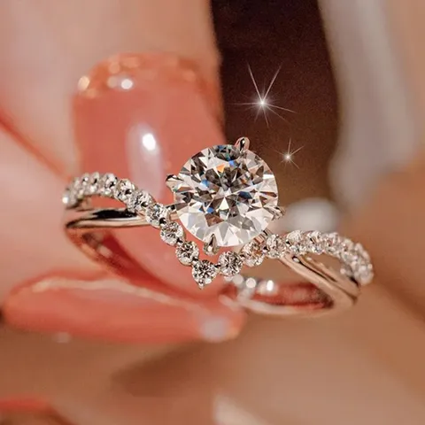 Elegant Copper Zirconia Open Ring Geometric V-Shaped Cross Ring Luxury Bling Crystals Finger Ring Jewelry Gift For Women