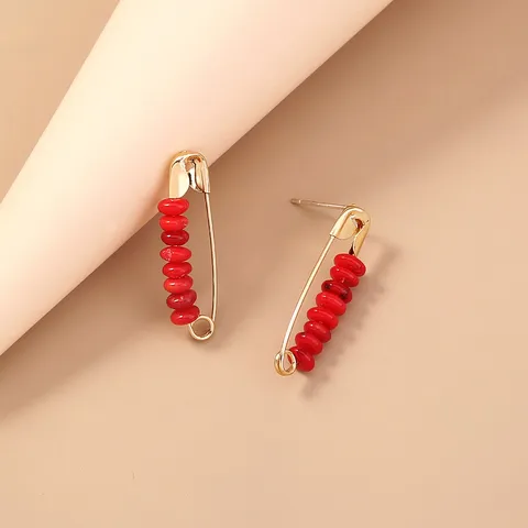 Bohemian Polymer Clay Safety Pin Earrings Colorful Beaded Geometric Drop Hoop Earrings Fashion Jewelry Gift For Women